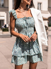 Damen Sommerkleid Green Straps Neck Drawstring Bedrucktes Polyester Beach Dress