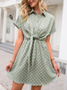 Damen Sommerkleid Grün Turndown Kragen Polka Dot Polyester Beach Dress