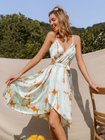 Damen Sommerkleid Grüne Träger Hals Ärmelloses Polyester Strandkleid