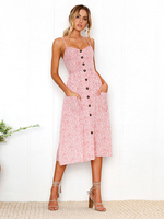 Damen Sommerkleid Rosa Cami Frou Träger Hals Ösen Polka Dot Polyester Beach Dress