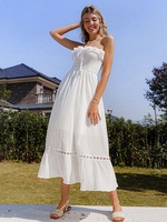 Damen Sommerkleid Weiß Ausschnitt Kordelzug Ärmelloses Strandkleid