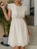 Damen Sommerkleid White Jewel Neck Cut Out Baumwolle Beach Dress