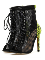 Damen Sommerstiefel Peep Toe Schnürschuhe mit 4;5 "Stöckelabsatz