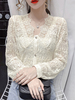Damen Spitze Bluse Aprikose V-Ausschnitt Langarm Casual Shirts