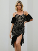 Damen Spitze Kleider Schwarze Gurte Hals Kurzarm Öffnen Schulter Cami Kleider