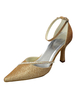 Damen Spitze Pumps mit Fesselriemchen und Pfennigabsatz für Hochzeit