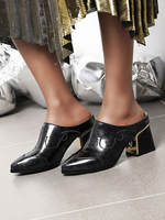 Damen spitze Zehen Pantoletten Patent Block Heel Schuhe