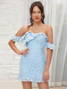 Damen Spitzenkleider Light Sky Blue Bateau Neck Casual Midi Kleider