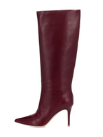 Damen Stiefel mit halbhoher Wade Burgunderrot spitzer Zehenbereich Stilettoabsatz Partystiefel
