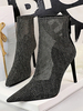 Damen Stiefel Sandale High Heel Stiletto Absatz Mesh Squined Rave Club Stiefeletten