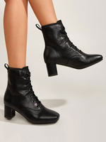 Damen Stiefel Square Toe Chunky Heel PU Leder Schwarze Stiefeletten