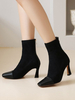Damen Stiefeletten Aprikose Elastic Fabric Square Toe Stiletto Absatz Stiefeletten
