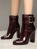 Damen Stiefeletten Burgunder PU Leder Round Toe Chunky Heel Booties