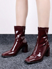 Damen Stiefeletten Burgunder PU Leder Square Toe Chunky Heel Booties