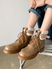 Damen Stiefeletten Deep Apricot PU Leder Round Toe Flat Winter Booties