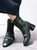 Damen Stiefeletten Dunkelgrün PU Leder Square Toe Metall Details Chunky Heel Booties
