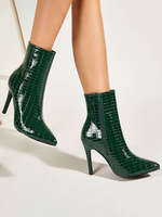 Damen Stiefeletten Grüne Patent Upper Pointed Stiletto Zehenstiefel