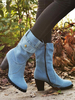 Damen Stiefeletten Hellhimmelblau Canvas Round Toe Chunky Heel Booties