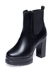 Damen Stiefeletten High Heel Platform Schwarz Leder Round Toe Chunky Heel Booties
