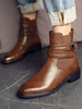 Damen Stiefeletten Kaffee Braun PU Leder Round Toe Puppy Heel Booties