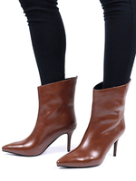Damen Stiefeletten Kaffee Braun PU Leder Spitze Zehen Stiletto Absatz Stiefeletten
