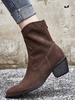 Damen Stiefeletten Kaffee Braun Wildleder Leder Pointed Toe Patched Booties