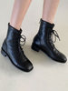 Damen Stiefeletten Kaffee Schwarz Leder Round Toe 1.4 "Booties