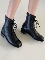 Damen Stiefeletten Kaffee Schwarz Leder Round Toe 1.4 "Booties