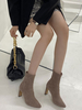 Damen Stiefeletten Khaki Elastic Fabric Round Toe Chunky Heel Stiefel