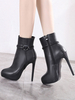 Damen Stiefeletten Leder Black Platform Round Toe High Heel Booties