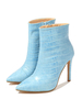 Damen Stiefeletten Leder Blue Pointed Toe Steinmuster High Heel Booties
