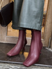 Damen Stiefeletten Leder Burgund Square Toe High Heel Patched Boots