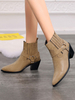 Damen Stiefeletten Leder Hellbraun Pointed Toe Leder Chunky Boots
