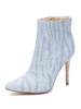 Damen Stiefeletten Leder Light Sky Blue Zipper Pointed Toe 3.9 "Freizeitstiefel