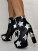 Damen Stiefeletten Leder Plattform Round Toe Star Muster Chunky Heel Sky High Booties