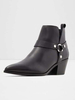Damen Stiefeletten Leder Schwarz Metall Details Spitzzehenstiefel