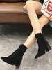 Damen Stiefeletten Leder Schwarz Reißverschluss Square Toe 2.2 "Stiefel