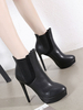 Damen Stiefeletten Leder Schwarz Round Toe Stiletto Heels