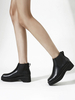 Damen Stiefeletten Leder Schwarz Runde Zehen Gummi Sohle Schuhe