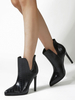 Damen Stiefeletten Leder schwarz spitzen Zehenabsatz