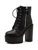 Damen Stiefeletten Leder Schwarze Ketten Round Toe Chunky Martin Stiefel
