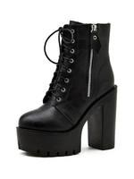 Damen Stiefeletten Leder Schwarze Ketten Round Toe Chunky Martin Stiefel
