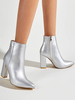 Damen Stiefeletten Leder Silber Square Pointed Toe Stiefel