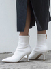 Damen Stiefeletten Leder Weiß Pointed Toe Heels Booties