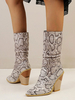 Damen Stiefeletten Leder Weiß Spitze Zehen Schlangenhaut Print Chunky Heel Stiefel