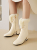 Damen Stiefeletten Leder White Bows Square Toe Chunky Heel