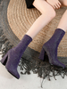 Damen Stiefeletten Lila Pailletten Stoff Spitze Zehen Chunky Heel 3;5 "Stiefeletten