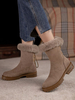 Damen Stiefeletten Micro Wildleder Upper Khaki Round Toe Flache Winterstiefel