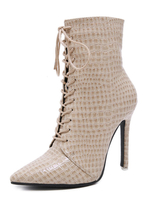 Damen Stiefeletten mit Krokoprint und spitz zulaufendem Zehenstilettoabsatz