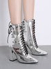 Damen Stiefeletten Patent Upper Sliver Pointed Toe Chunky Stiefel
